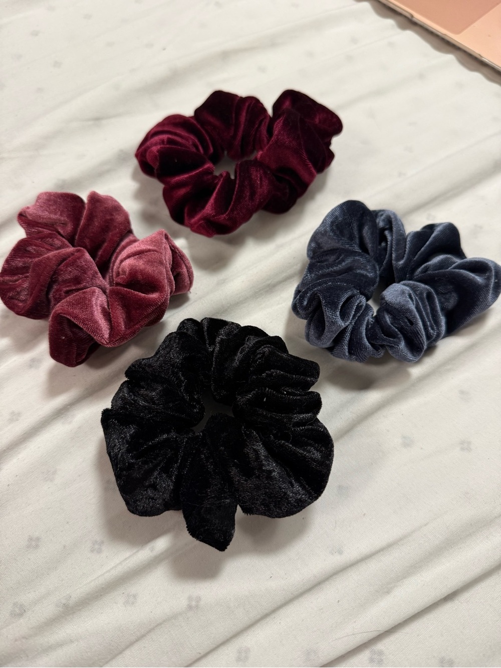Jumbo Velvet Scrunchie Hair Tie Set - Black, Burgundy, Mauve, Blue